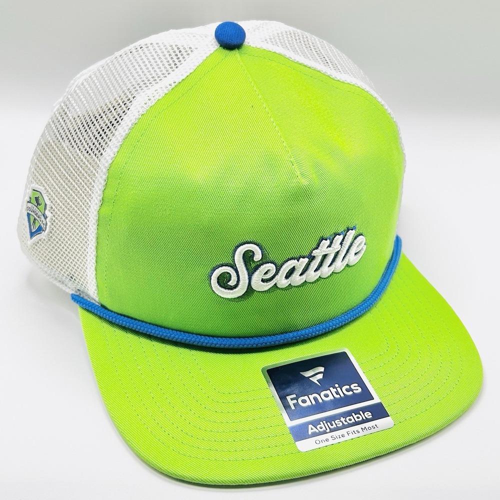 Seattle Sounders FC Fanatics Script Rope Trucker Hat Cap Snapback Adjustable MLS